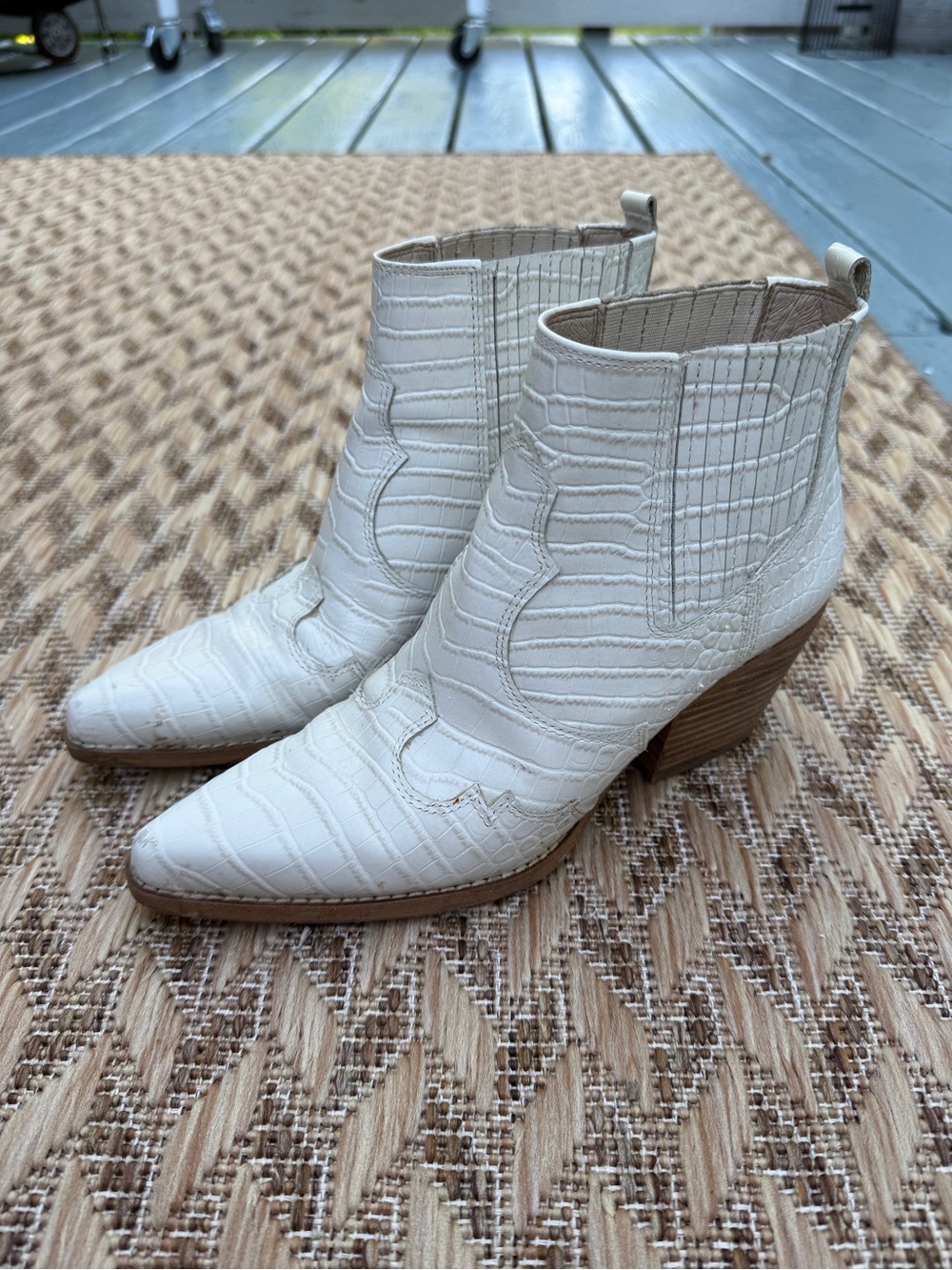 Sam Edelman White Croc-Embossed Western Ankle Boots